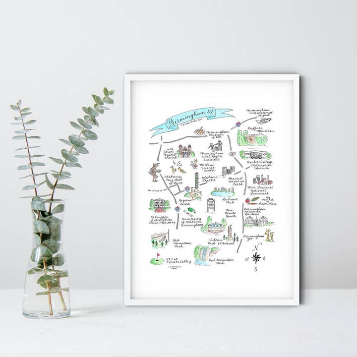 Birmingham, AL Matted Map Print for wholesale by The Write Occasion Calligraphy