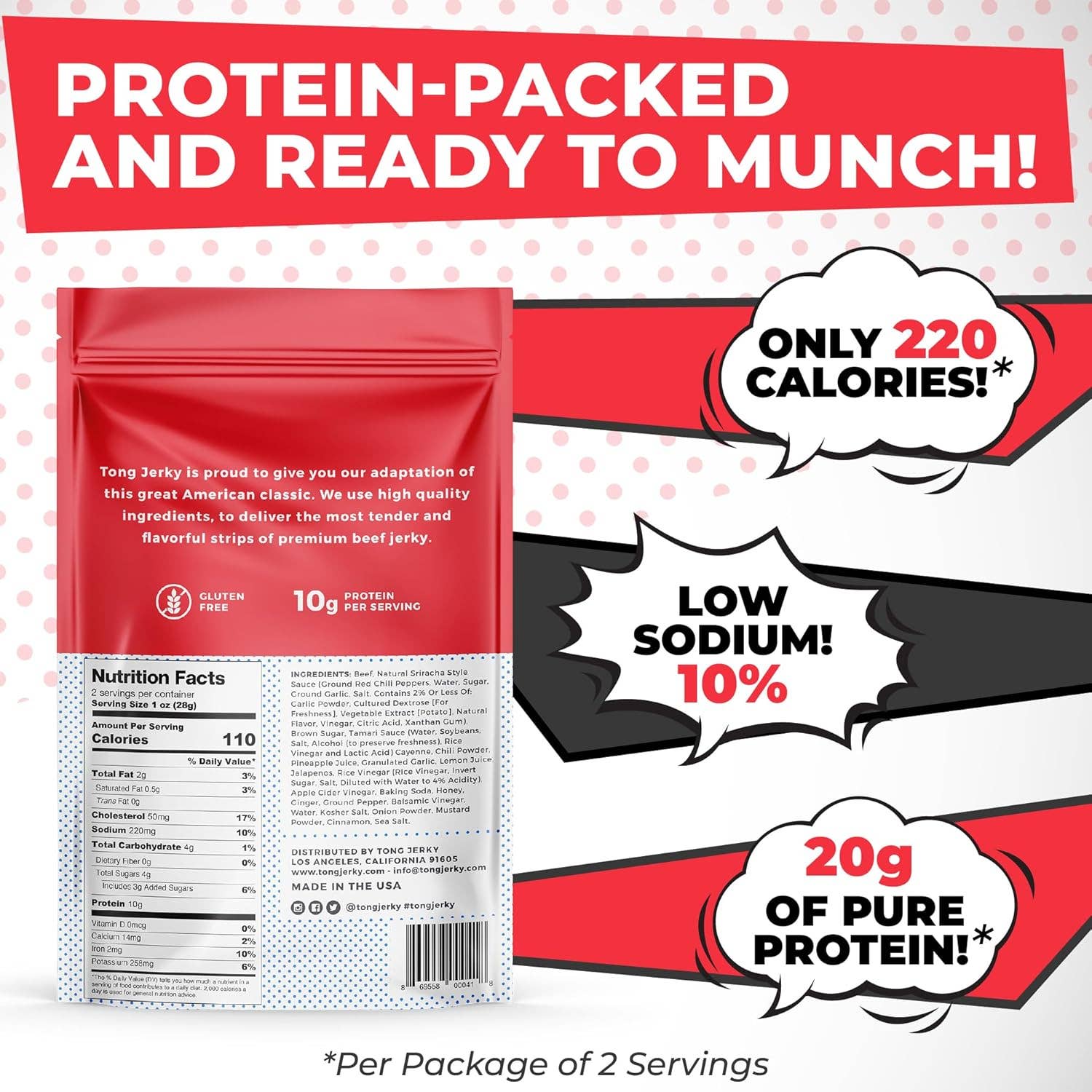 Tong Jerky - Wholesale Jerky - Spicy Sriracha Beef Jerky - Keto, Gluten Free, Hot jerky3