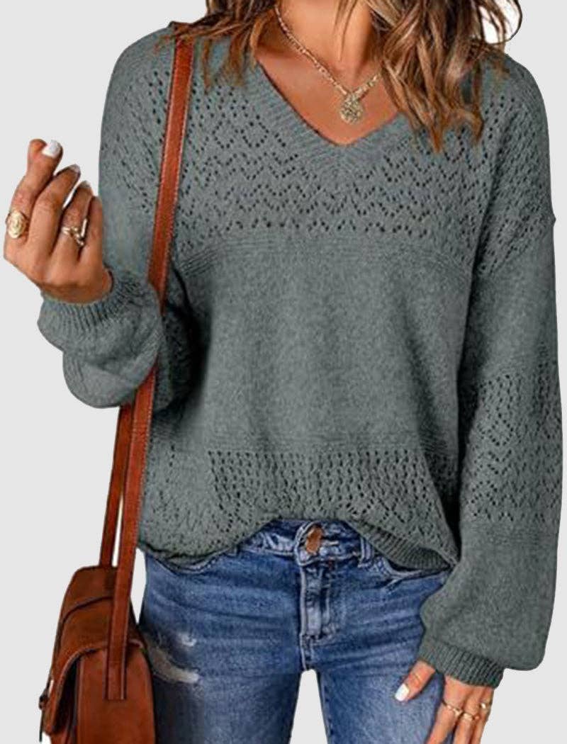Masyal - Vente Pull en maille – femme - Pull à col en V découpé en tricot12
