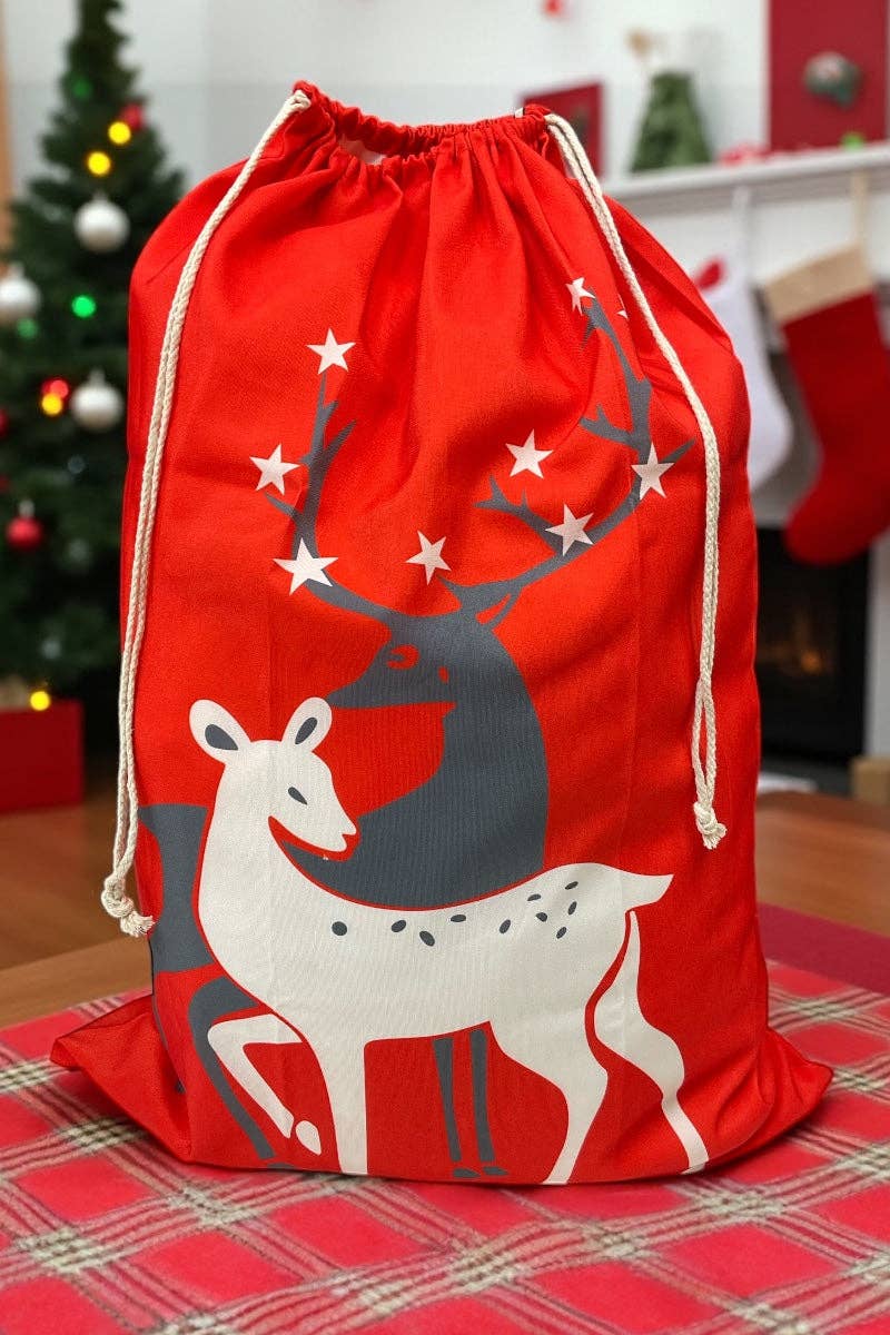 Multicolor 19" X 27"Red reindeer Christmas sack. SC-14 for wholesale on Faire0