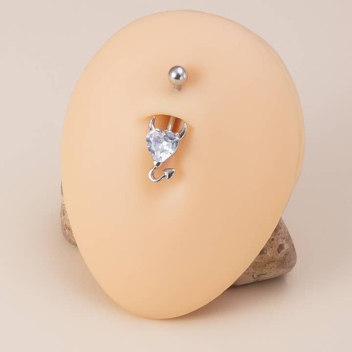 Gemscape UK - Wholesale Single Earring - Silver Devil White Stone Heart-shaped belly Piercing Jewel2
