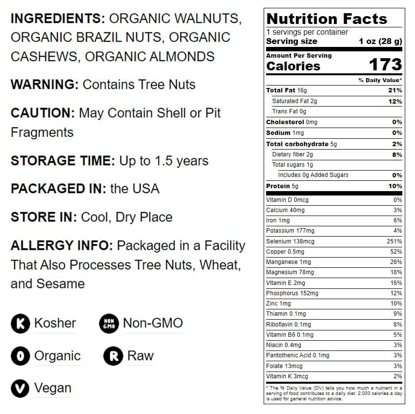 Food To Live – wholesale Nuts – Organic Mixed Raw Nuts – Cashew, Brazil Nut, Walnut, Almond2