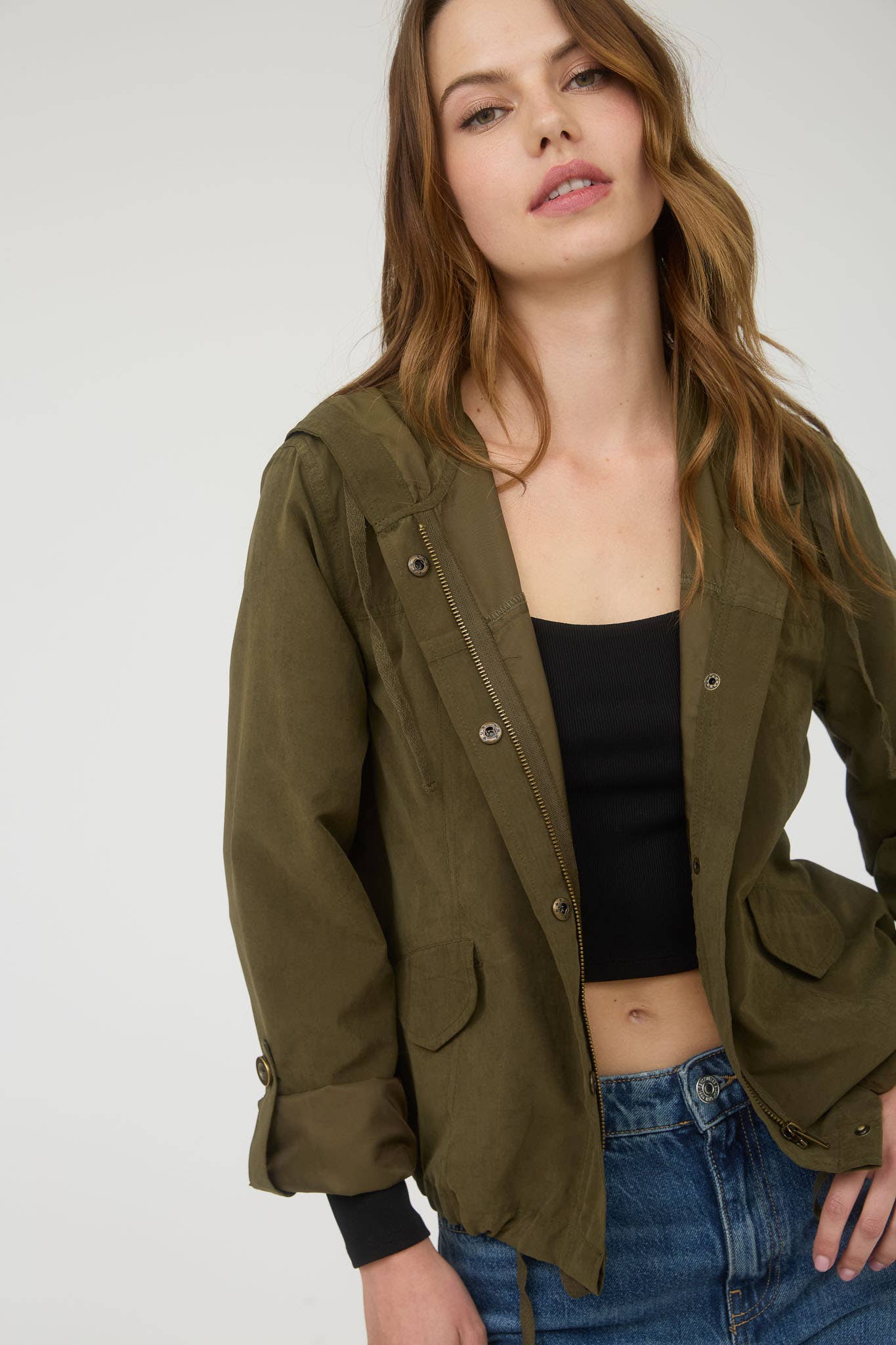 Blu Pepper - Wholesale Jacket - Women's - SNAP BUTTON ZIP UP HOODED JACKET33