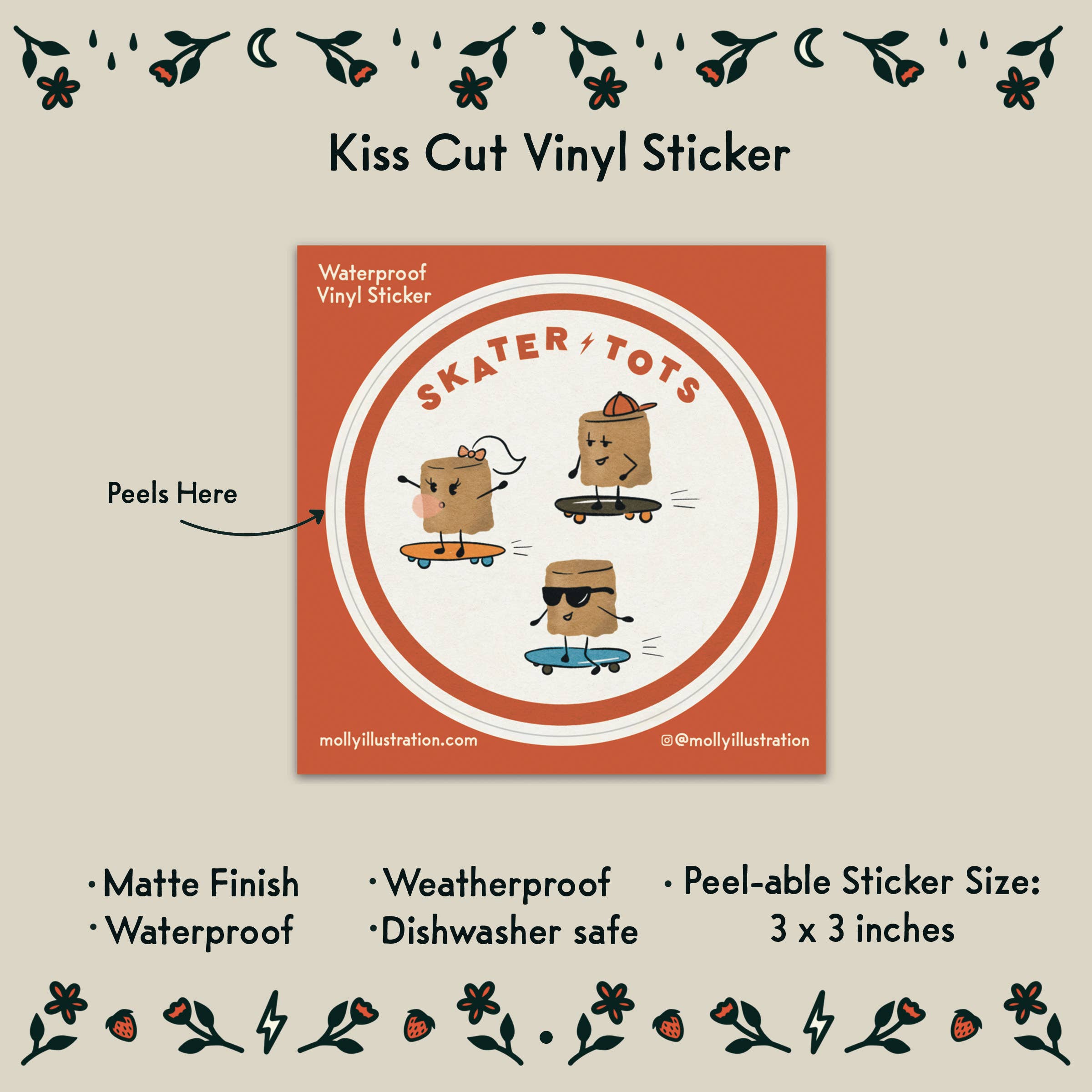Molly Illustration - Wholesale Sticker - Skater Tots Skateboarding Potatoes Waterproof Vinyl Sticker1