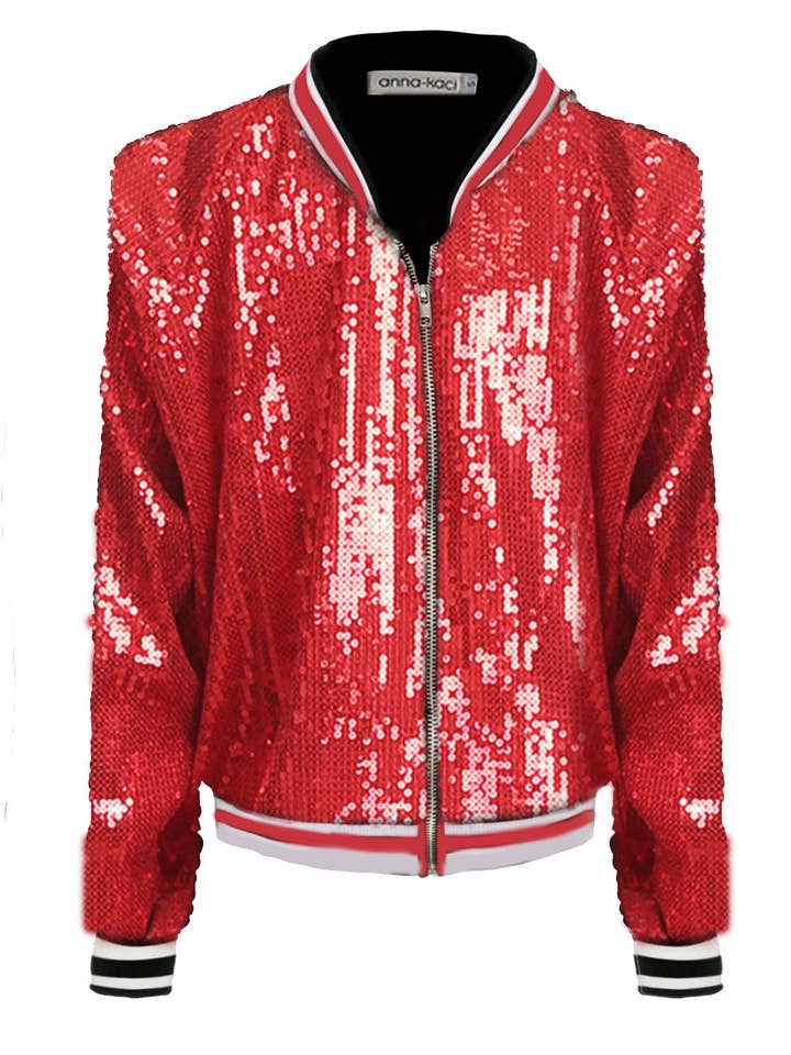 Anna Kaci Wholesale - Wholesale Varsity/Baseball Jacket - Women's - Striped Metallic Sequin Varsity Jacket43