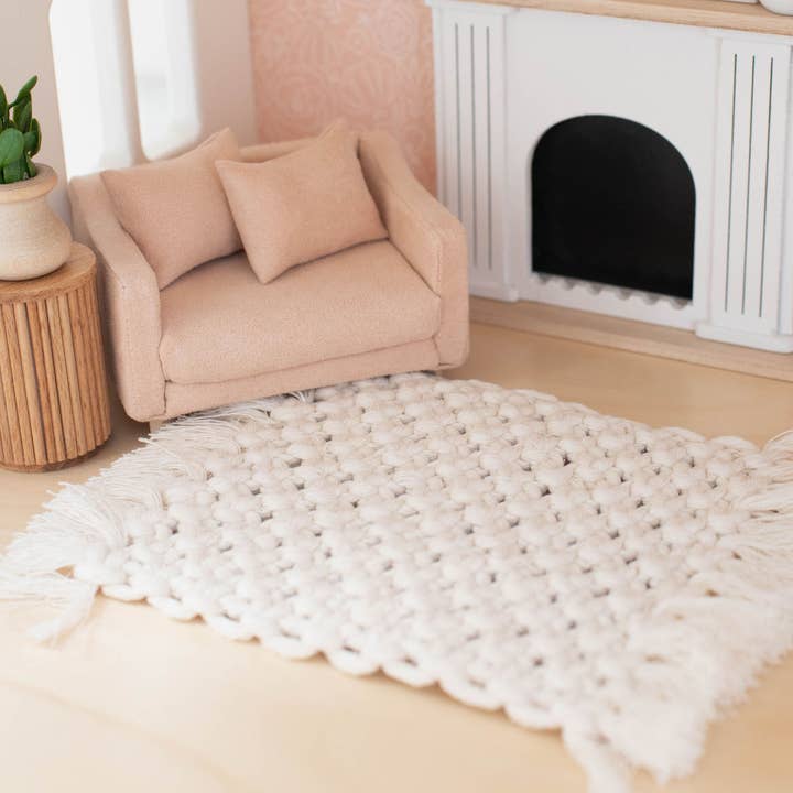 Macy Mae Dollhouse Designs - Wholesale Doll – Kids - Dollhouse Macrame Rectangle Rug | Ivory or Natural2