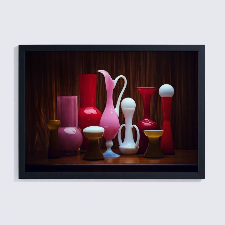 Giclée Photo Print Of Mid-Century Glass Vases Pink & Red for wholesale by Ornament Art