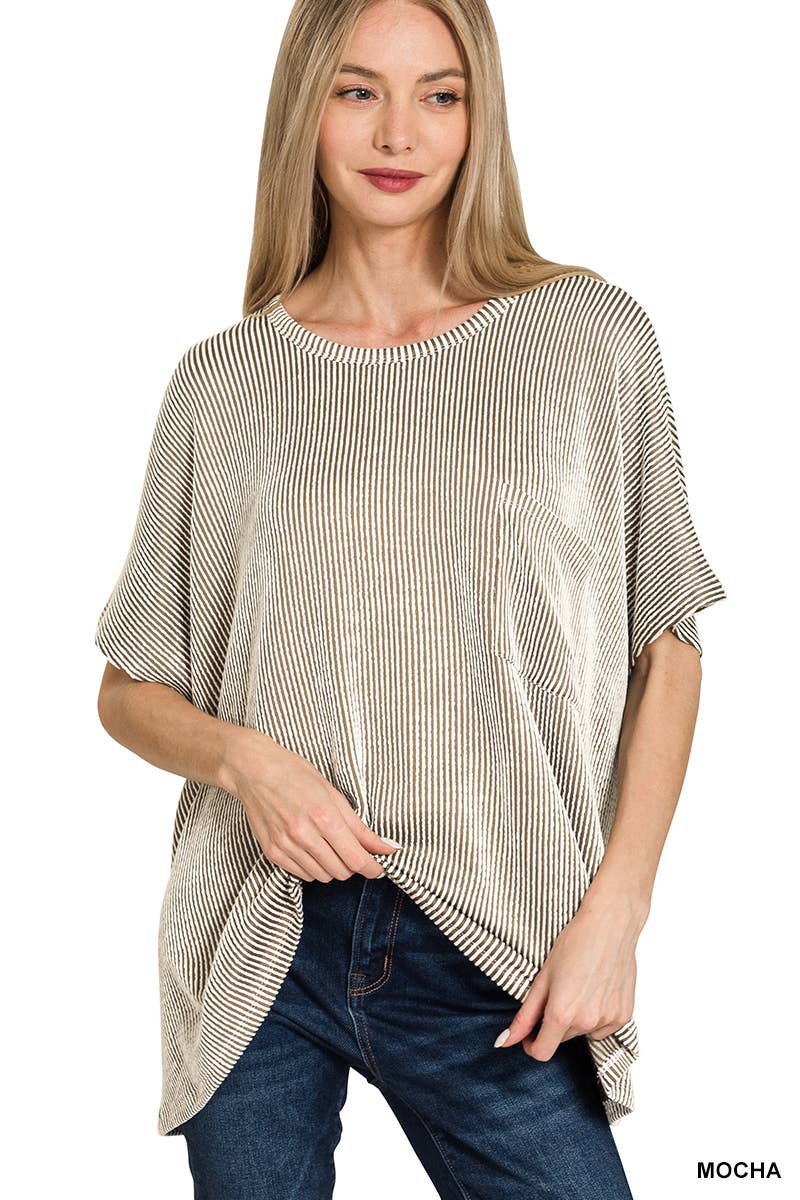 42POPS – wholesale Stickad topp - Dam – .SI-27212 Ribbad Oversized Kortärmad Topp20