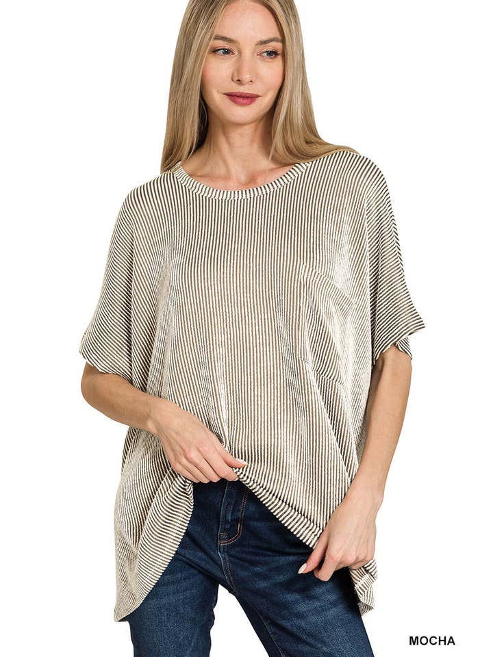 42POPS - Vente Haut en maille – femme - Haut à manches courtes surdimensionné en velours côtelé SI-2721220