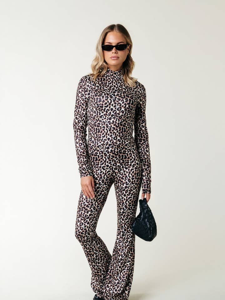 Leopard Flare Pants | Brown for wholesale by Colourful Rebel