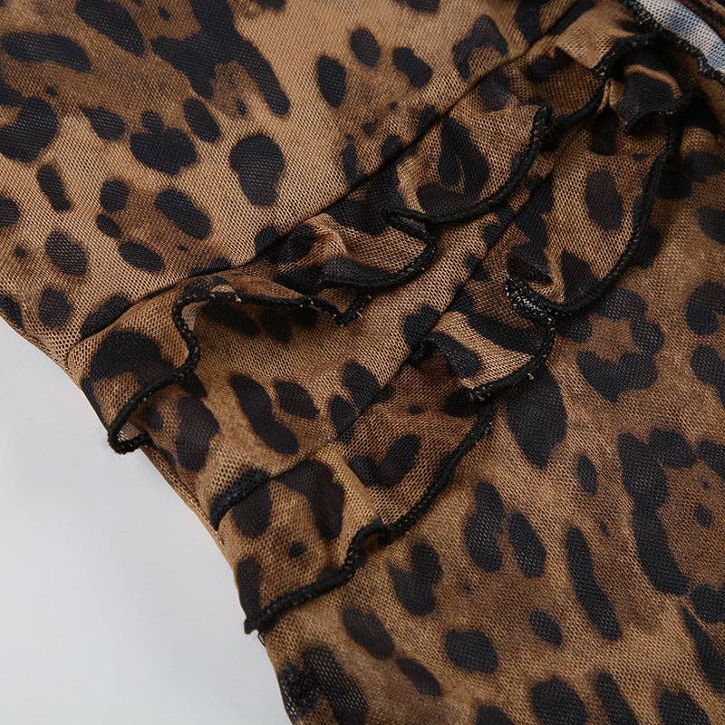 Brown Irregular String Leopard Print Sexy Top DPT2626 for wholesale on Faire7