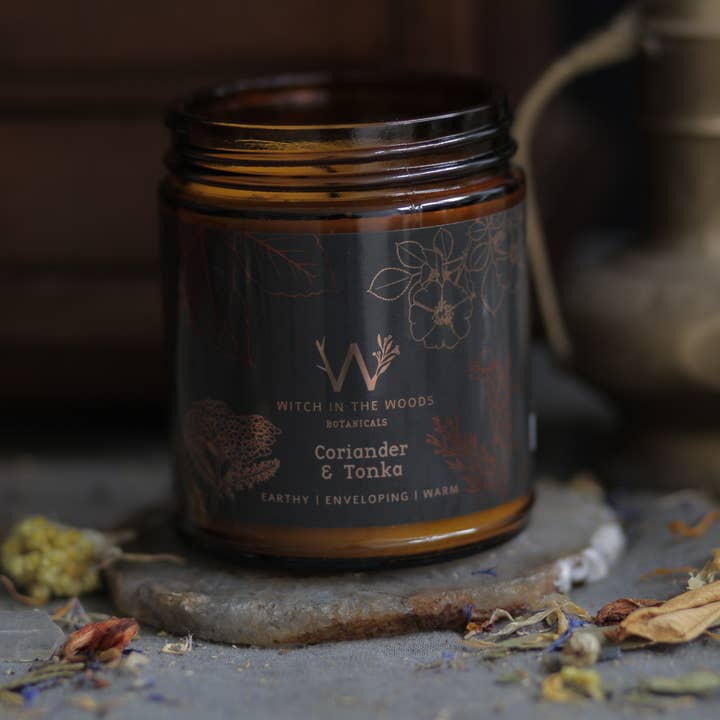 Coriander + Tonka Soy Candle for wholesale by Witch in the Woods Botanicals