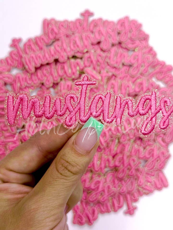 mustangs letter preppy mascot trucker hat patch iron on for wholesale by ABLNco