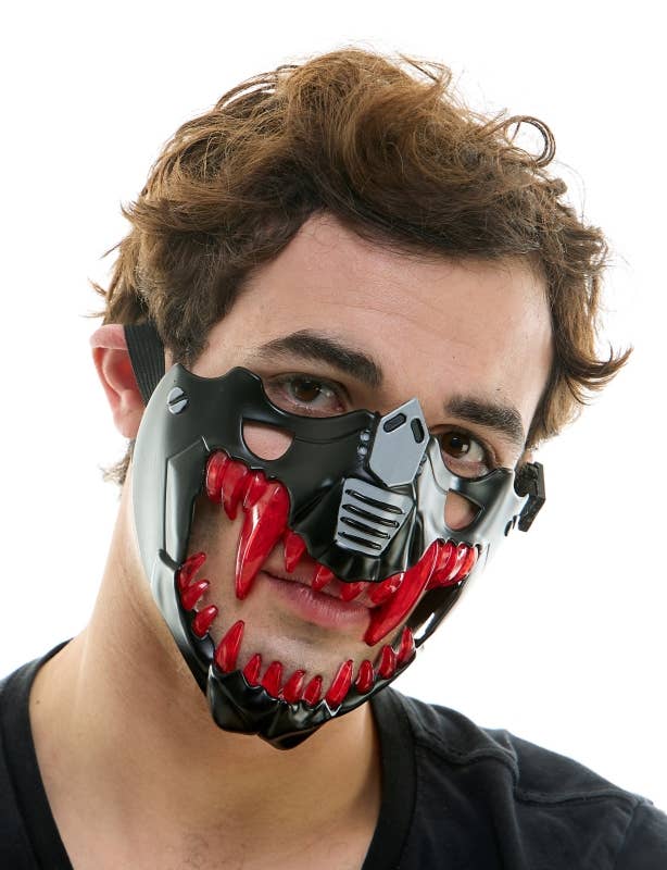 KBW Global Corp. - Wholesale Costume - Unisex - Light-Up Black Cyberpunk Mask with Red Fangs0