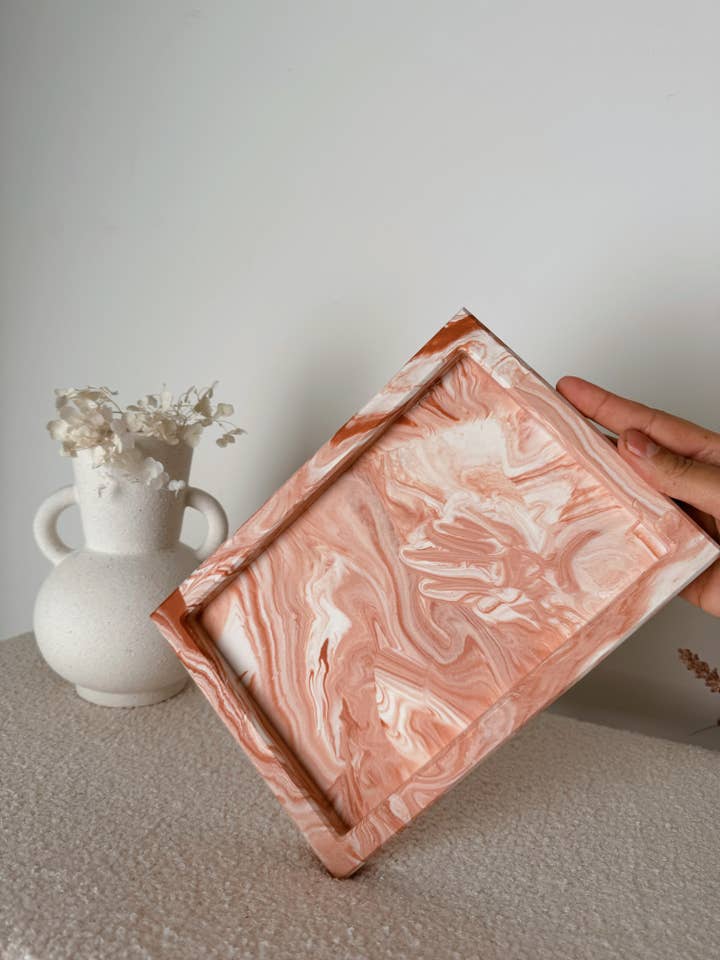 large tray handmade in Jesmonite marble color to choose for wholesale by My Milky Candle