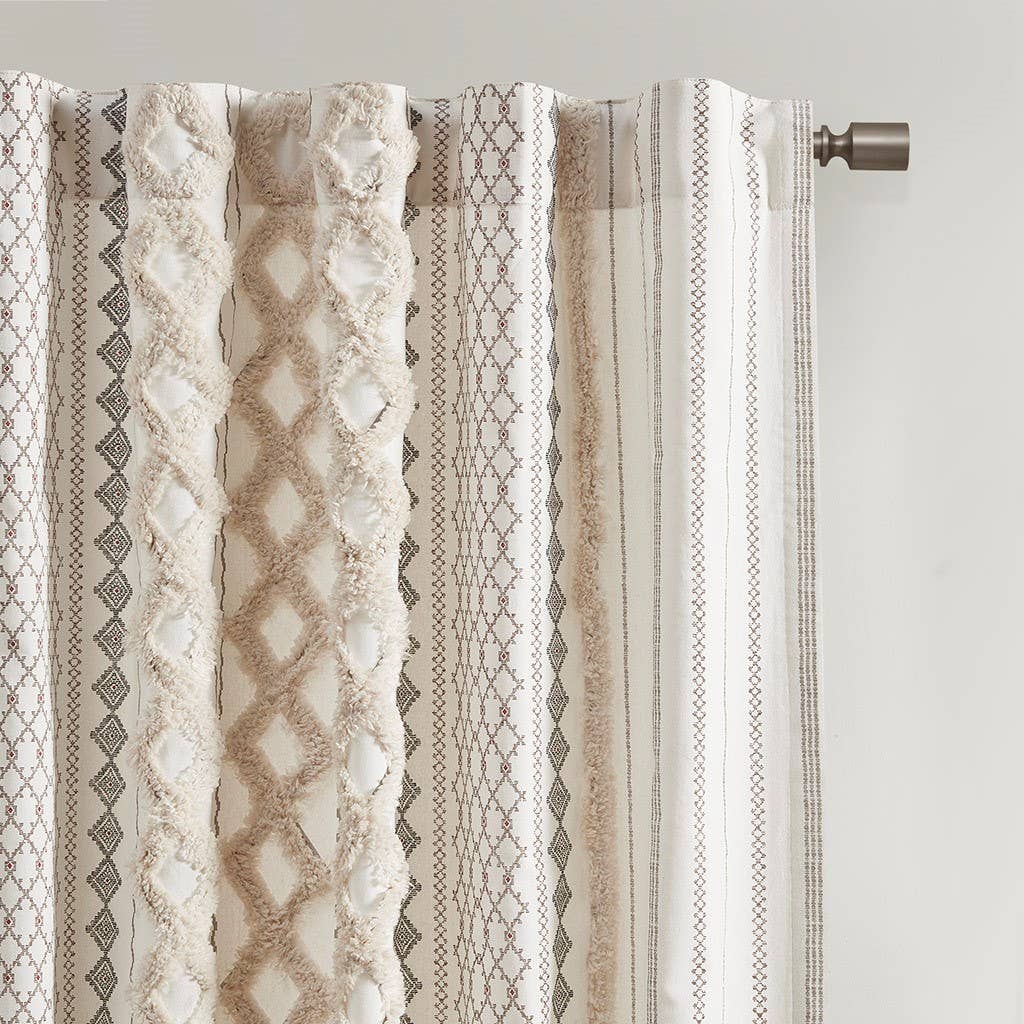 Olliix - Wholesale Curtain - Geo Print Chenille Window Curtain, Ivory2