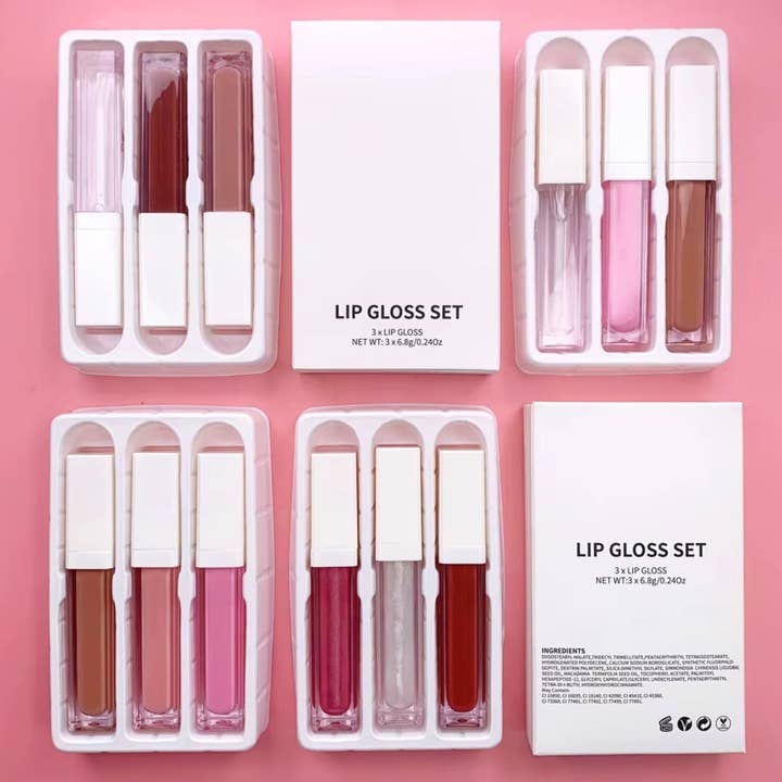 50 sæt 3-i-1 private label lipgloss for engroshandel hos Deegoddesswholesale