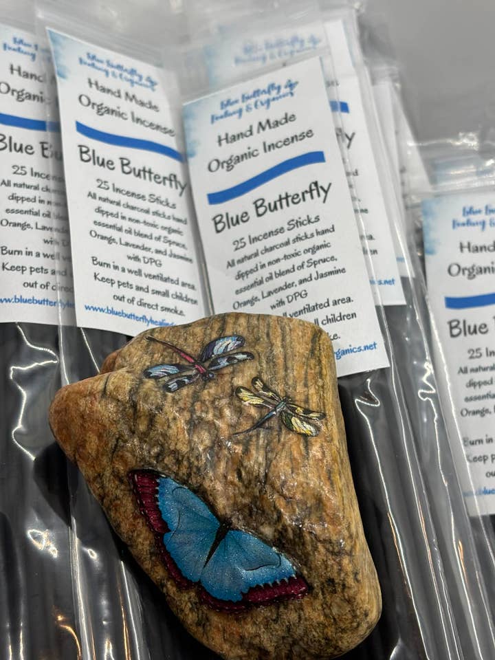 Blue Butterfly Healing & Organics, Blue Butterfly (Signiture Scent) - High Vibe Transformational Organic Incense, Hand Made, Natural Charcoal Sticks, 25 Count for wholesale by Blue Butterfly Healing & Organics LLC
