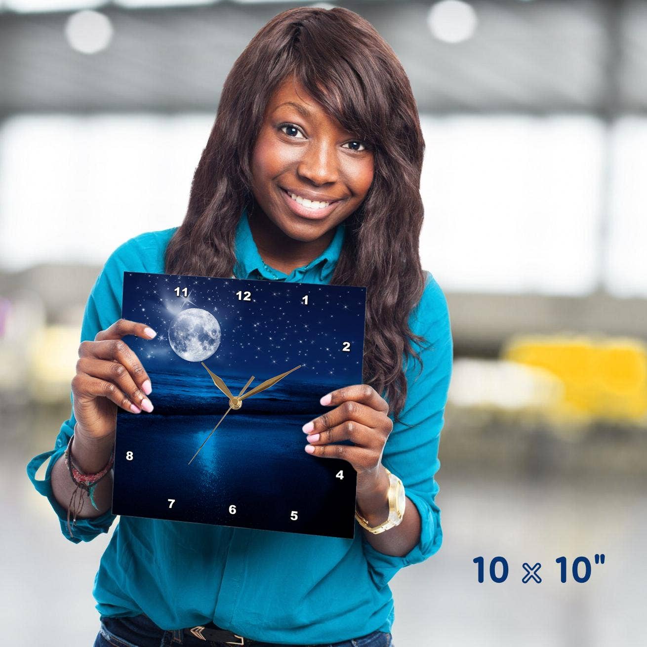 3dRose - Wholesale Wall Clock - 3dRose, Full moon shining in a starry sky on the beach where the ocean meets land., Wall Clock6