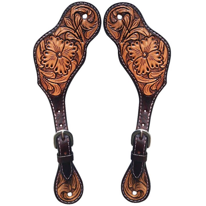 HILASON - Wholesale Horseback Riding Gear - Spur Strap American Leather Floral Carving Hand Paint