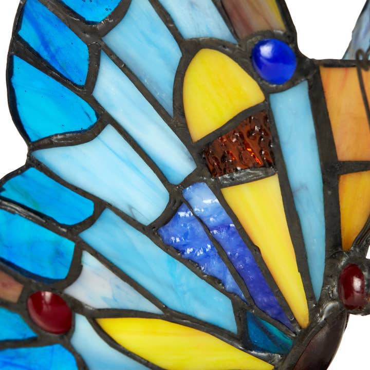 River of Goods - Wholesale Accent/Desk Lamp - 9"H Kiara Blue Butterfly Stained Glass Accent Lamp