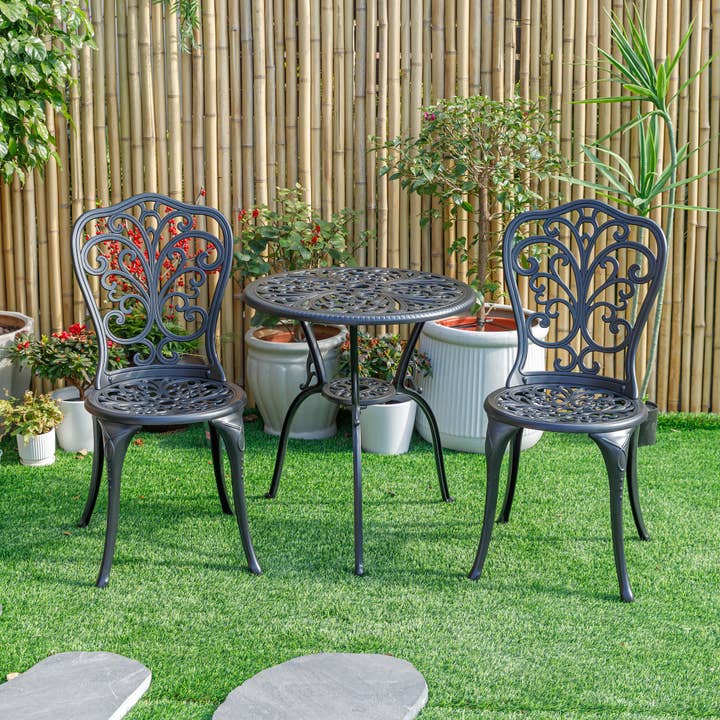 Understated Elegance- Black Cast Aluminium Bistro Set for wholesale by Hi-Line Gift Ltd.