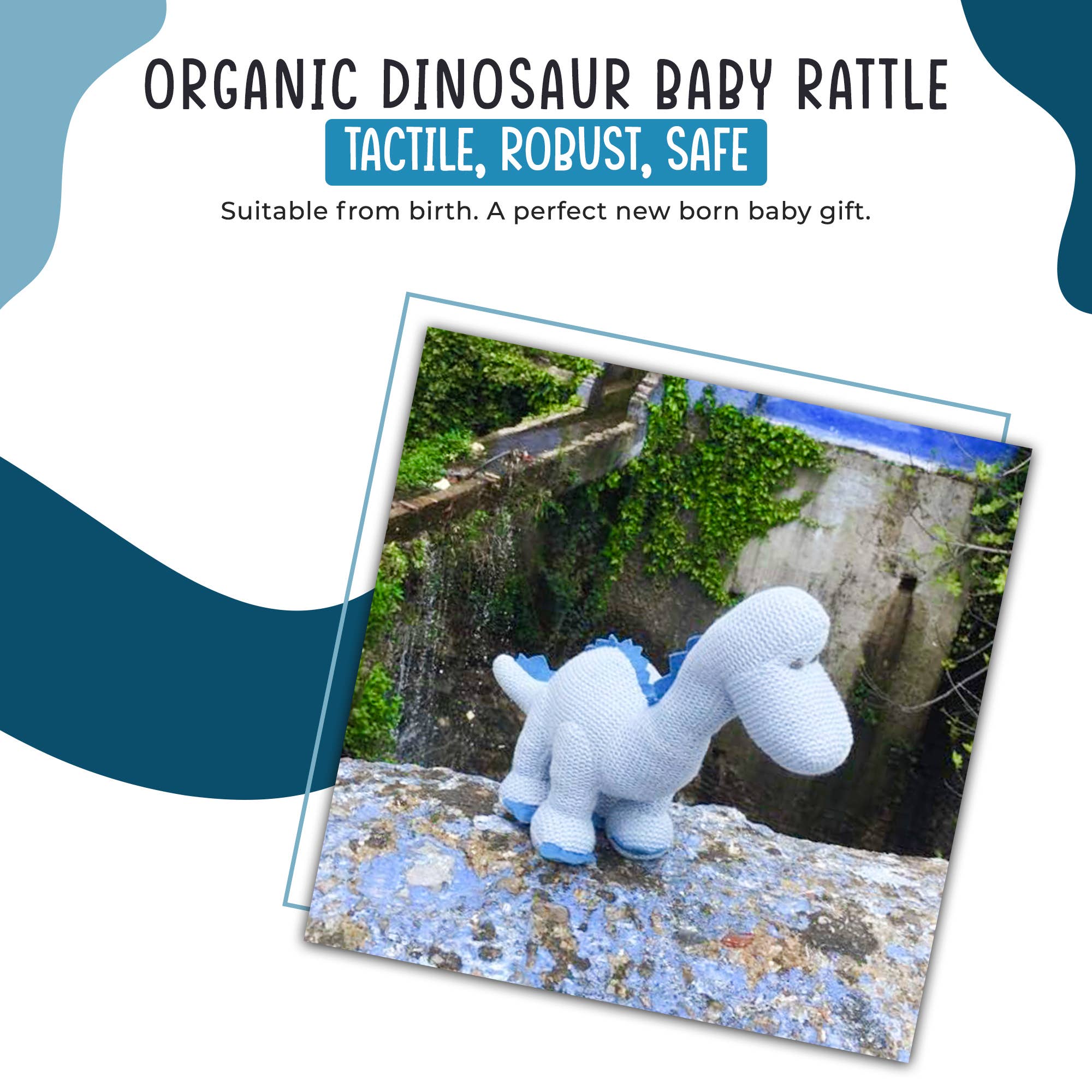 Best Years Ltd – wholesale Handheld rattle – Baby – Knitted Organic Cotton Blue Diplodocus Dinosaur Baby Rattle5