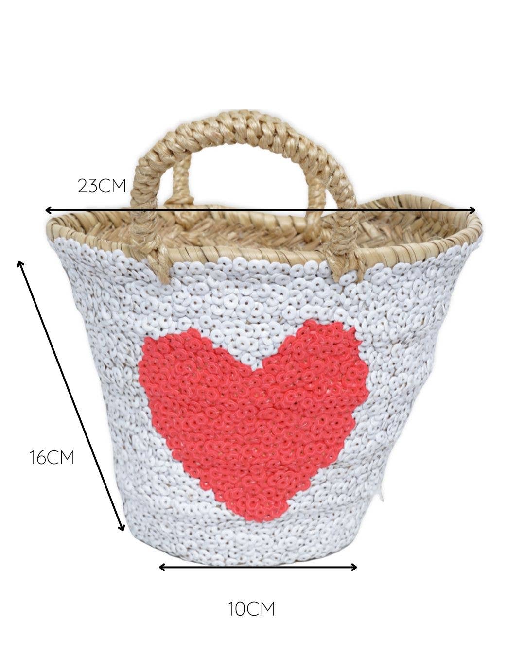 High crafty – wholesale Basket – Small White Palm Basket with Fuchsia Heart5