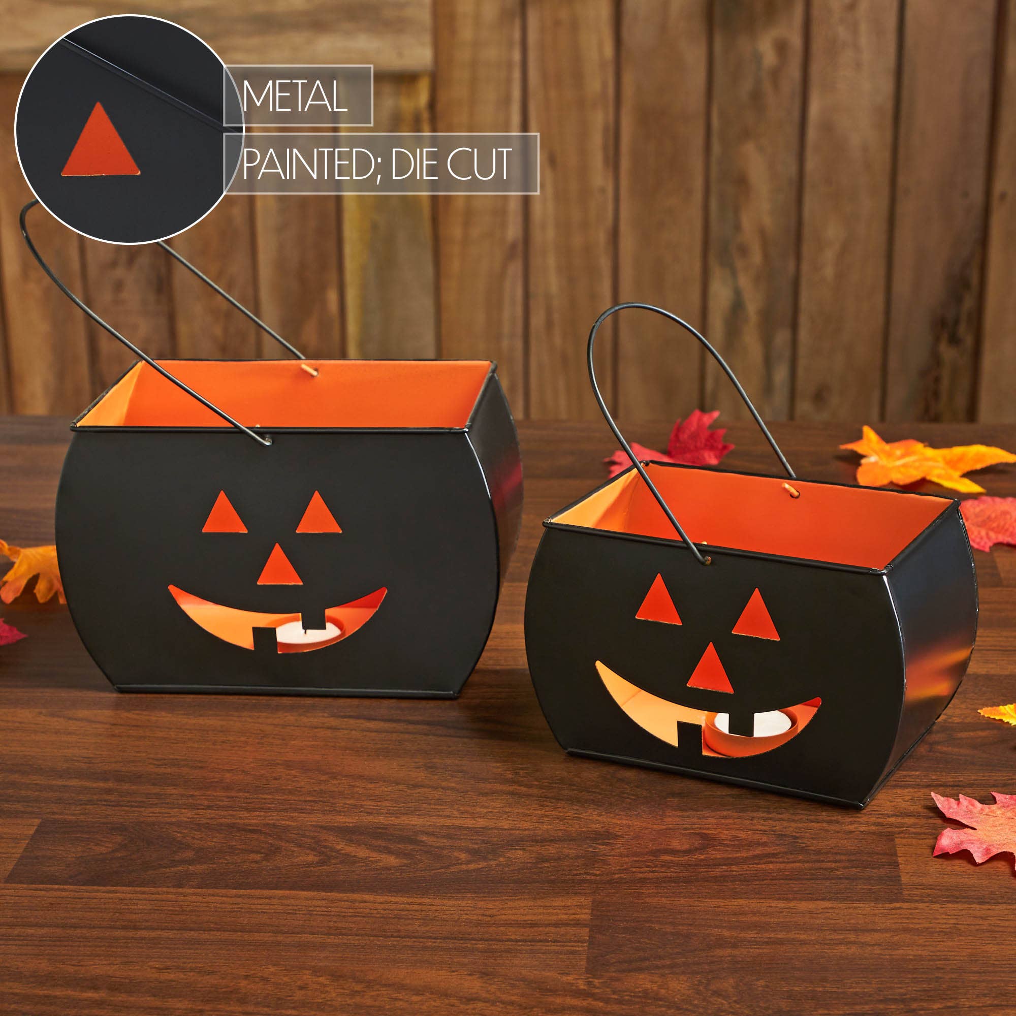 VHC Brands - Vente Bougeoirs - Porte-bougies chauffe-plat noirs d'Halloween pour bonbons ou sort, lanternes votives effrayantes, ensemble de 2 pour la décoration d'automne.1