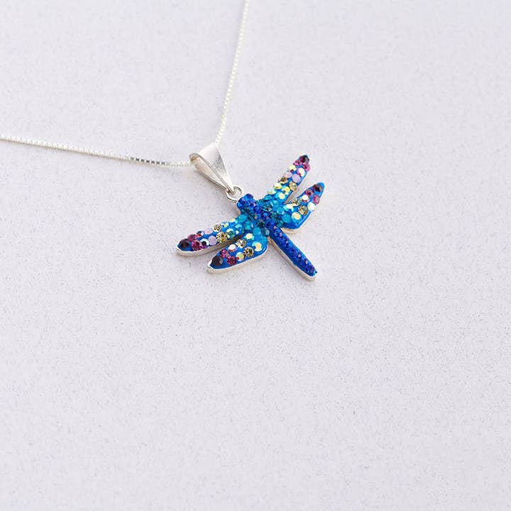 PP-8597 / CRYSTAL & SILVER SMALL MYSTIC DRAGONFLY PENDANT for wholesale by Mosaico Jewels