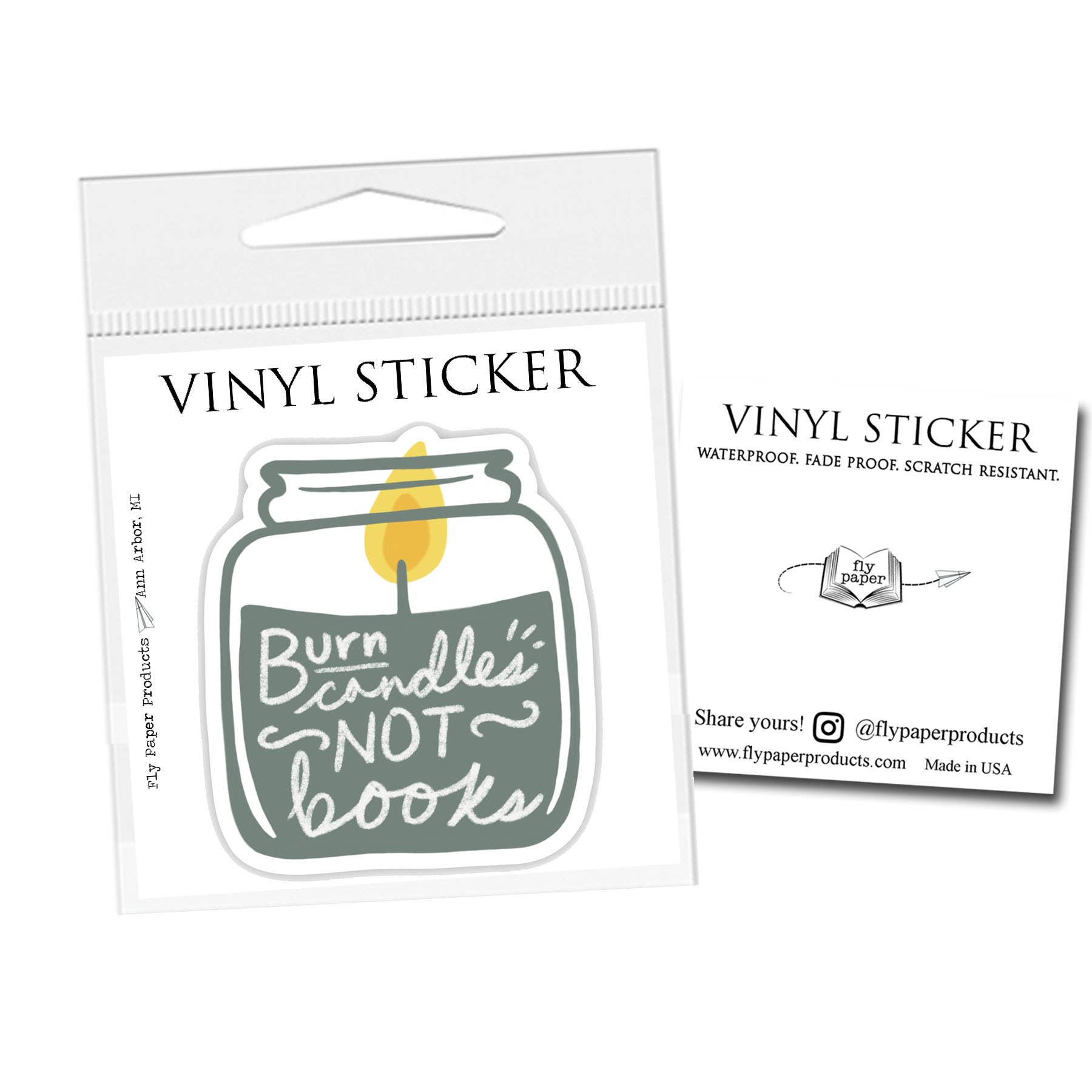 Fly Paper Products - Wholesale Sticker - Burn Candles Not Books Vinyl Sticker Banned Books0