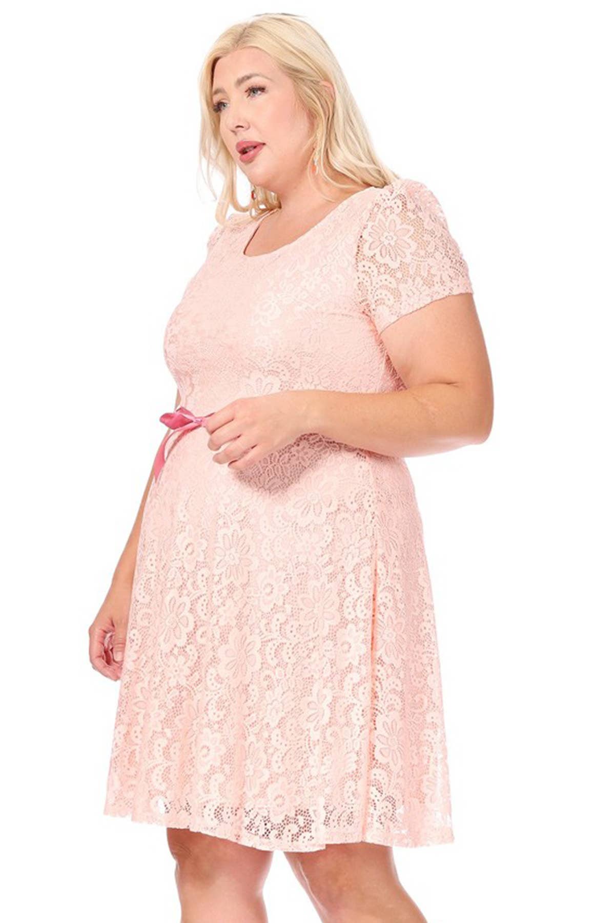 MOA COLLECTION - Vente Robe – femme - Robe midi de soirée en dentelle à manches courtes pour femmes grande taille23