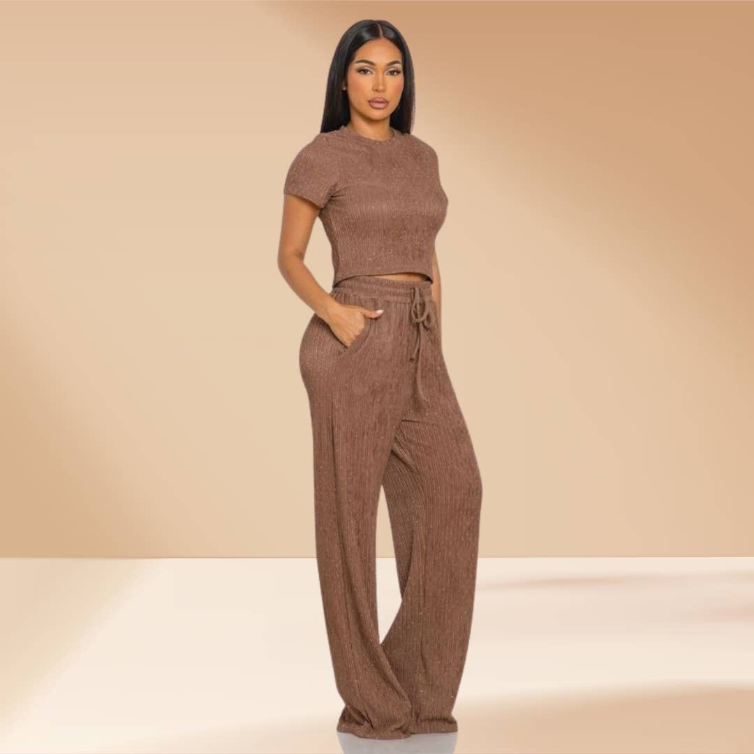 Celystrends – Engroshandel Top- og buksesæt (IKKE Loungewear) - Dame – Pyntet todelt buksetsæt med kort top og snoretræksbukser25