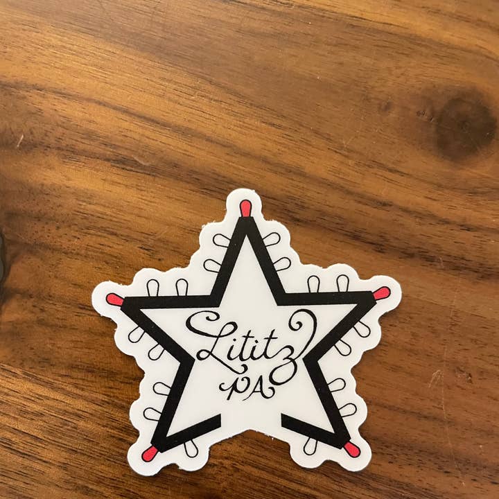 Lititz Christmas star vinyl sticker for wholesale by KM Art and Design