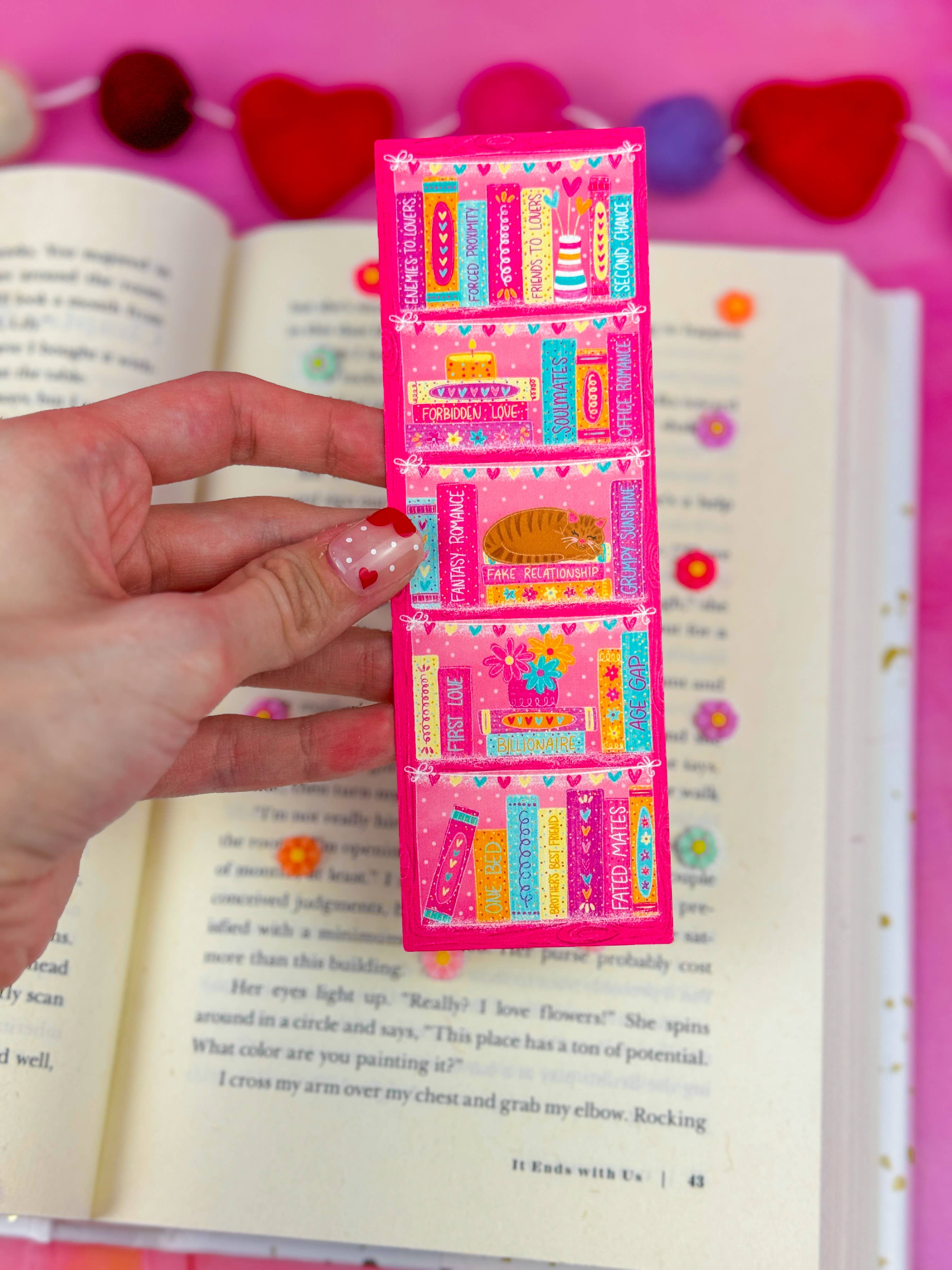 Emily Cromwell Designs - Wholesale Bookmark - Romance Tropes Bookshelf Bookmark