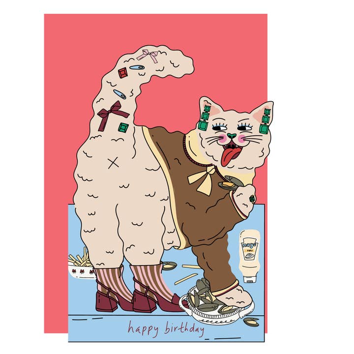 Hej katt moules frites, stansat födelsedagskort för henne för wholesale av Eat the Moon | Greeting cards and stationery