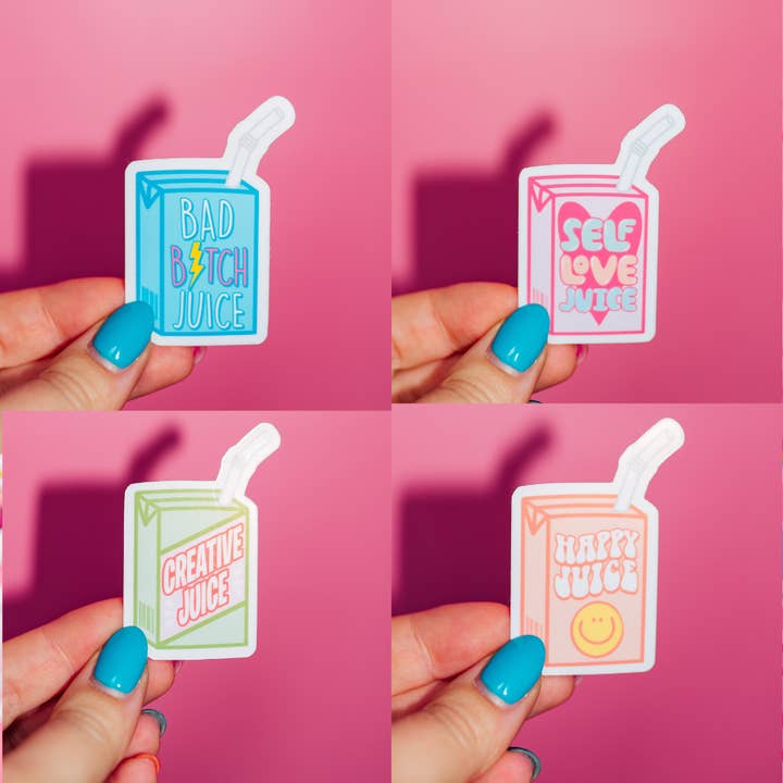 ShopSourSweetener - Wholesale Sticker - Juice Box Stickers, Self Love, Bad Bitch, Creative, Happy