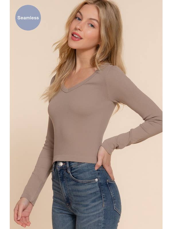 Active Basic | Active USA - Wholesale Knit Top - Women's - Long Sleeve V-neck Rib Seamless Top12