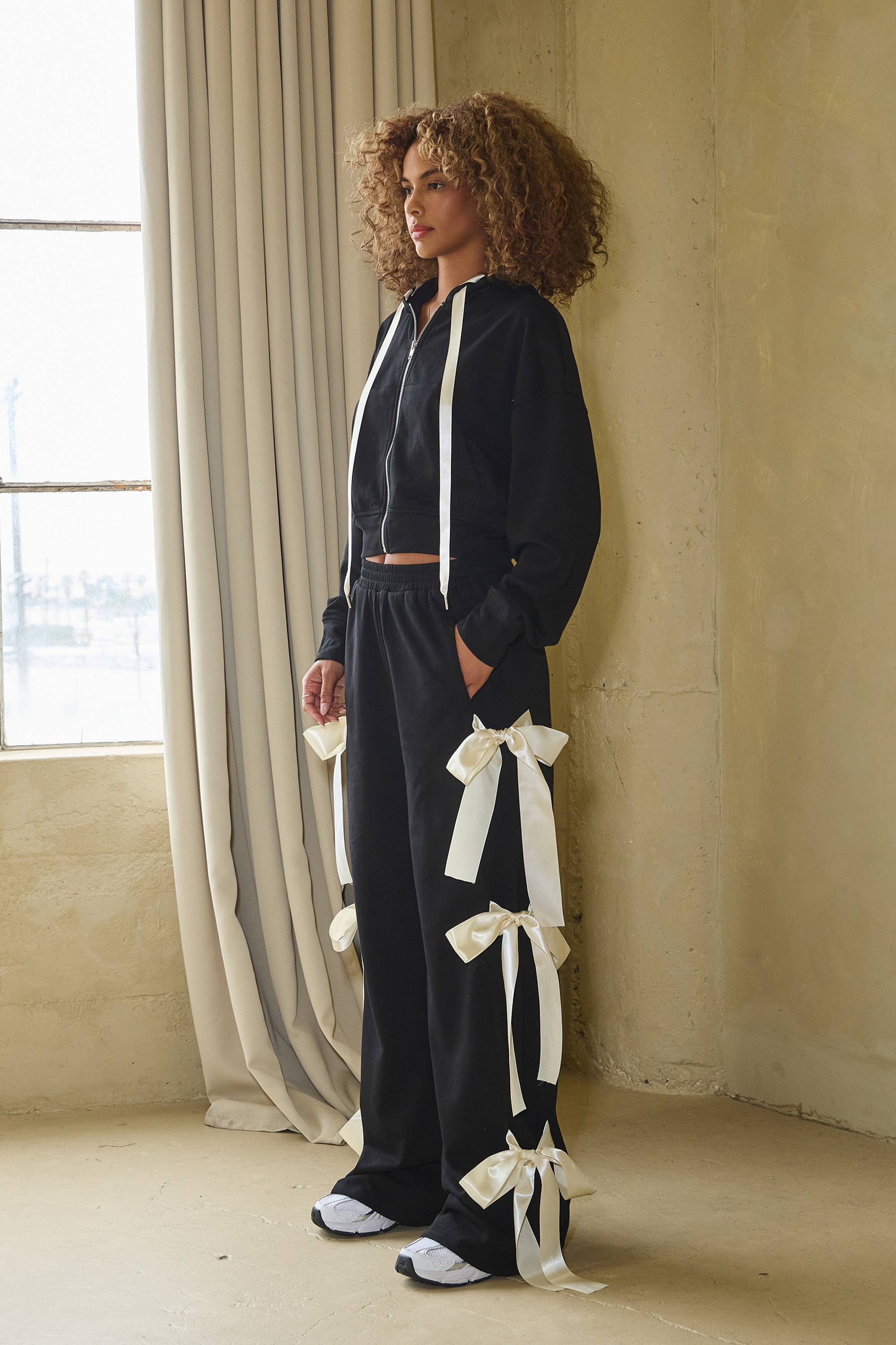 No Vacancy - Wholesale Pants - Women's - Wide french terry pants w/ large satin bow ties14