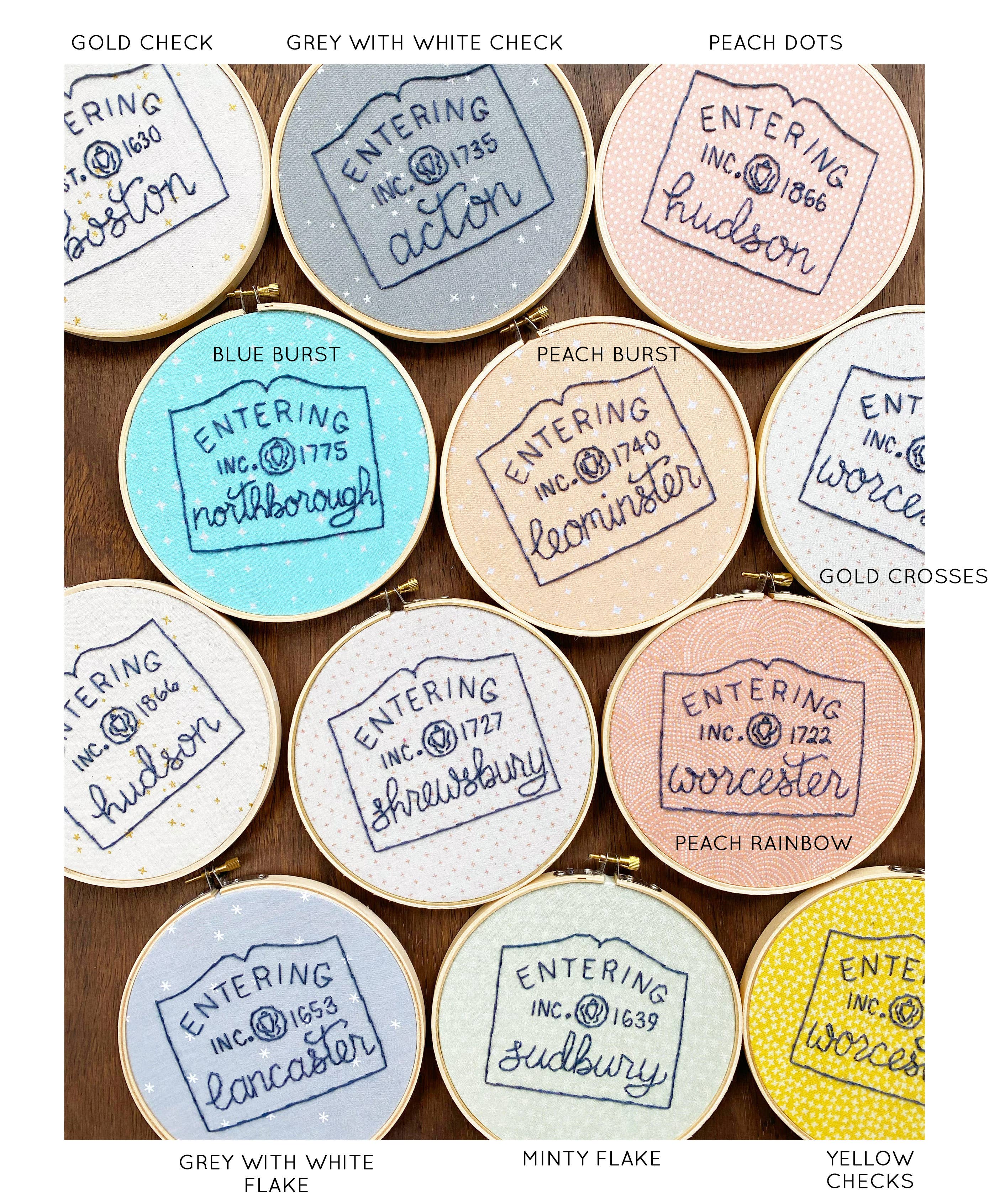 Islay's Terrace - Wholesale Embroidery/Cross Stitch Supplies - Massachusetts Town Sign Customized Embroidery Hoop Art1