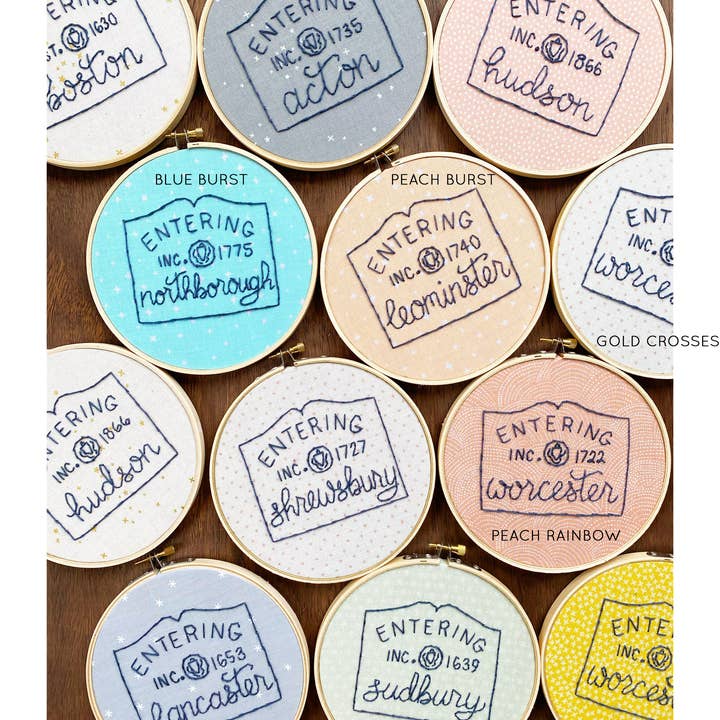 Islay's Terrace - Wholesale Embroidery/Cross Stitch Supplies - Massachusetts Town Sign Customized Embroidery Hoop Art1