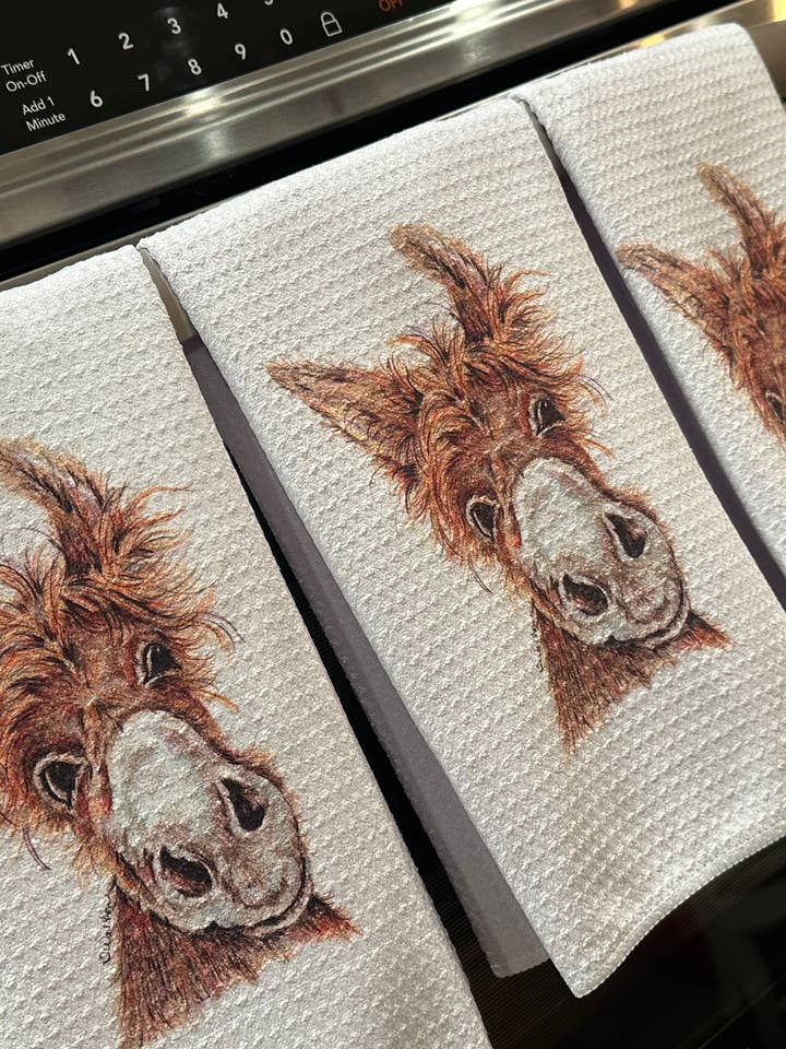 Set of 3 Original Art Donkey Towels by Terri for wholesale by Red Shed Redos Artistry