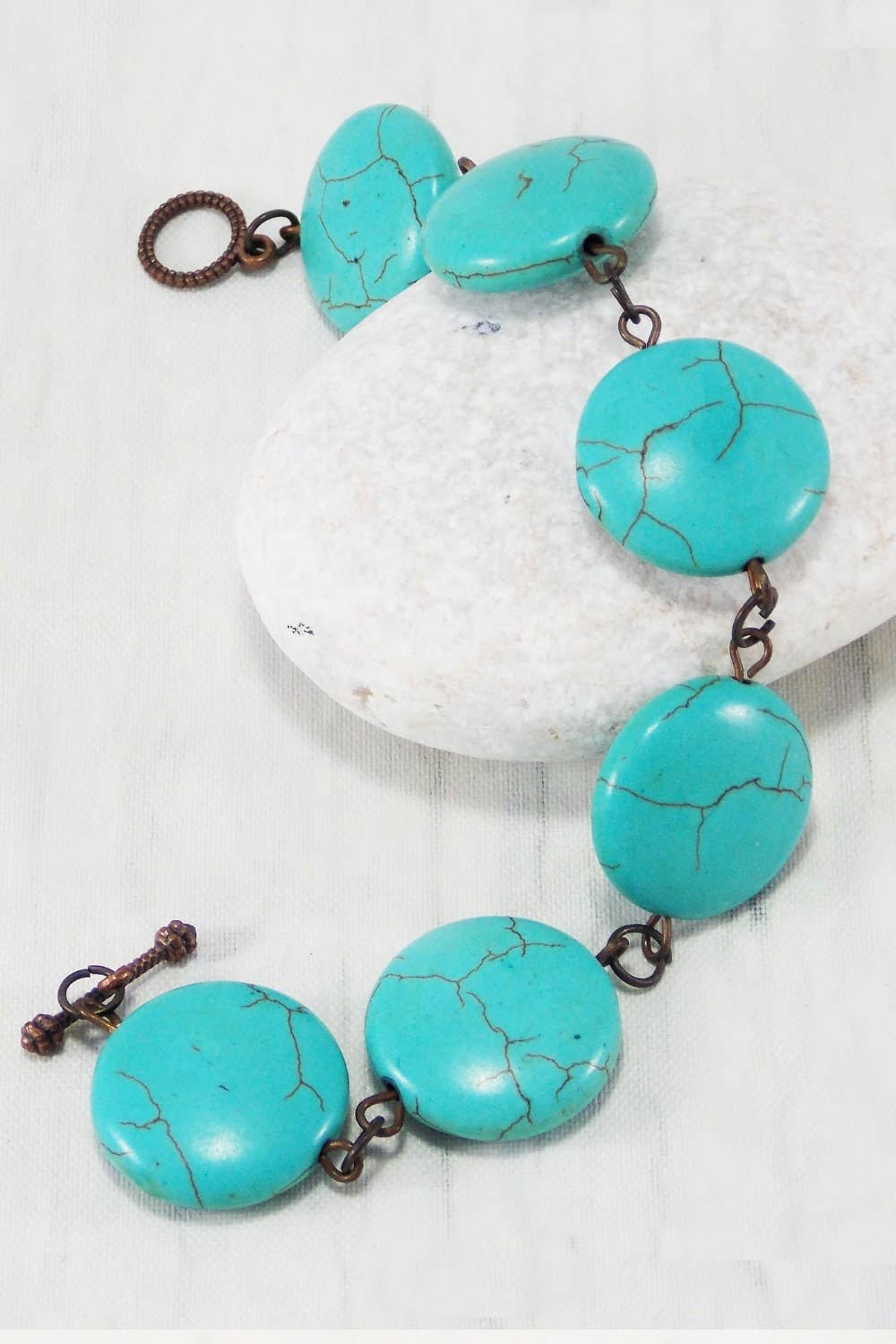 Ninolia – Großhandel Perlenarmband – Große runde Perlenarmbänder Frauen Türkis Stein Flat Bead Bracelet Großmutter Geschenke Edelstein Statement gefärbt Türkis Schmuck Große Scheibe9