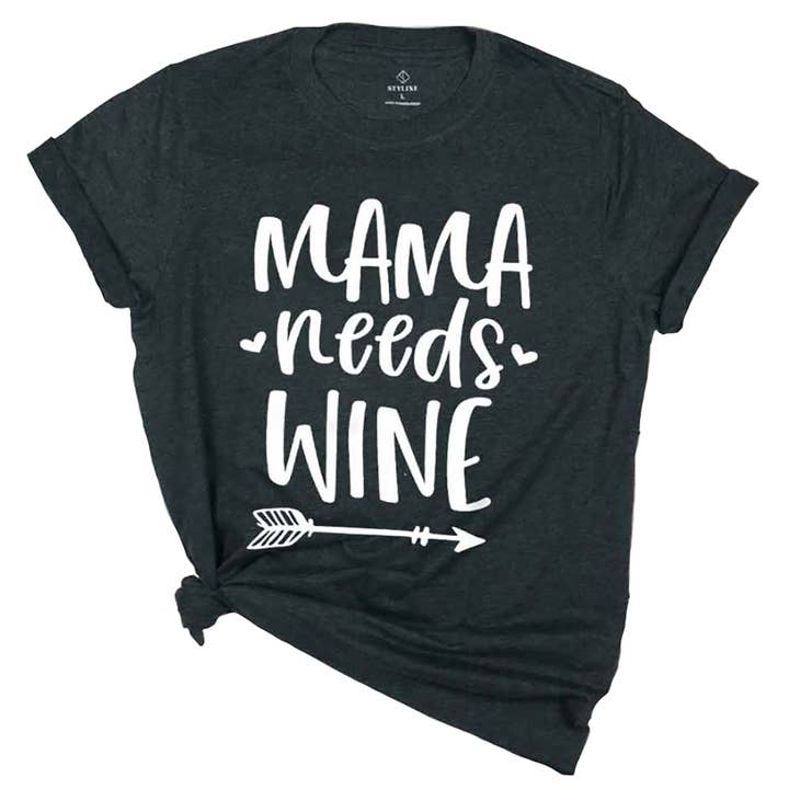 "Mama Needs Wine" Motherhood Shirt for wholesale by NY Jewelry House