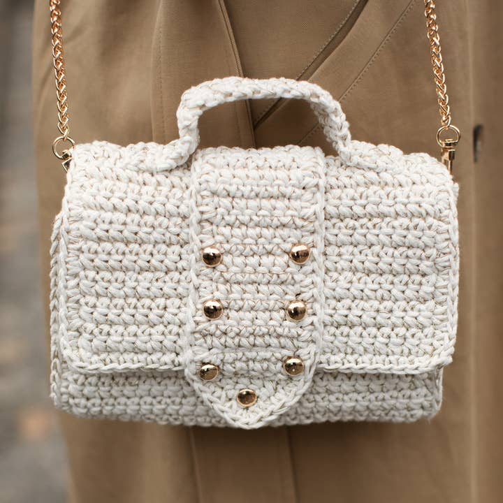 Women white crossbody crochet bag for wholesale by AND-selects Artisan Elegance