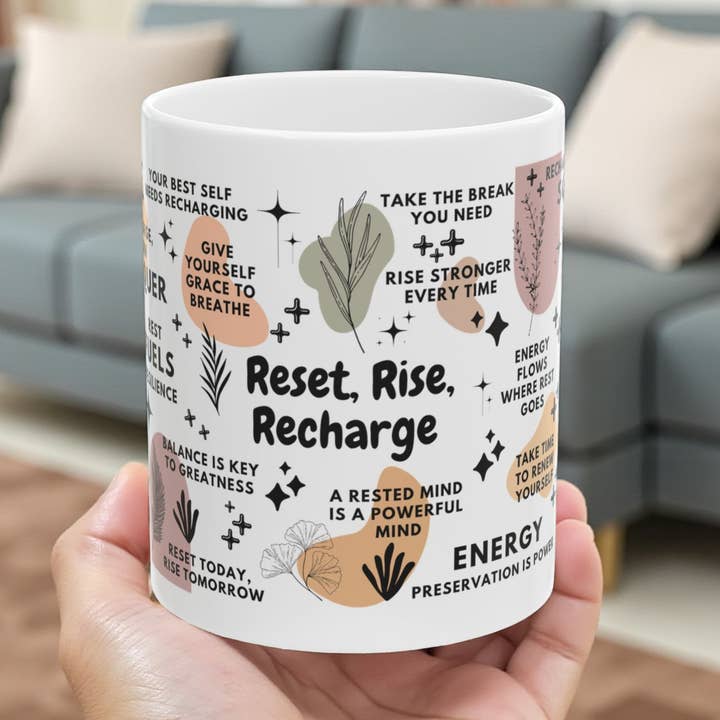 EMESLY - Wholesale Coffee Mug - Reset Rise Recharge Motivational Coffee Mug Gift; 11oz/15oz0