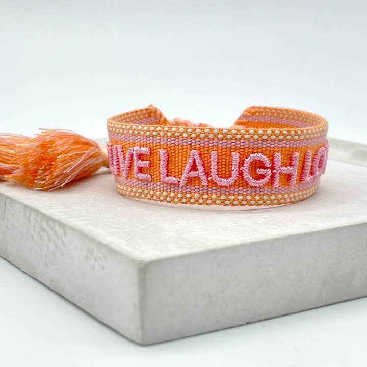 Parsley & Pepper - Wholesale Woven/Braided Bracelet - LIVE LAUGH LOVE statement bracelet woven, embroidered