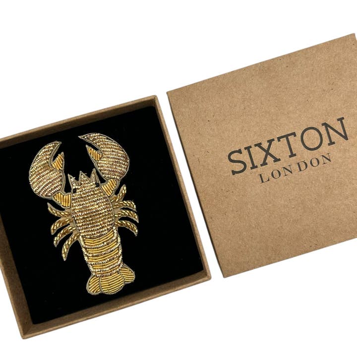 Sixton London - Wholesale Brooch - Golden Lobster embroidered brooch / pin 1