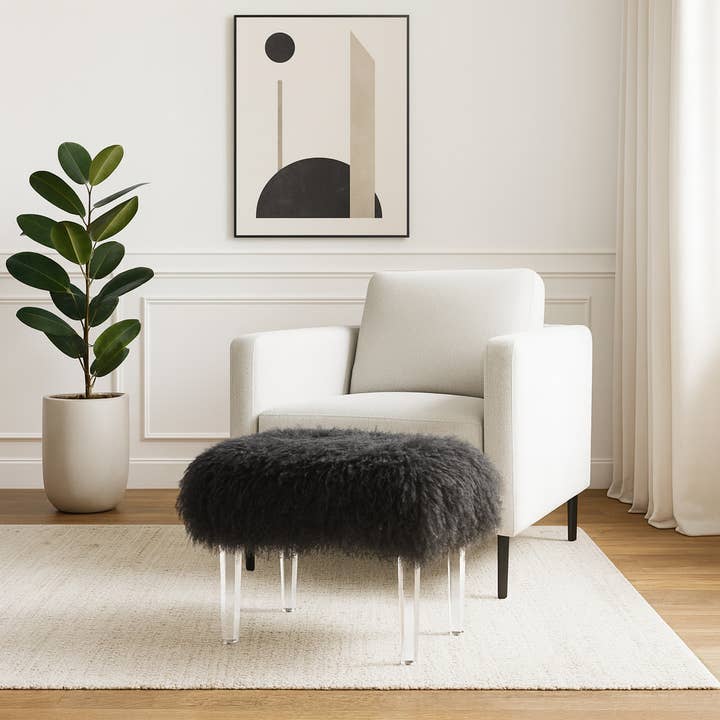 Bænk - Sort akrylpels polstret chic accent, 66 cm. for engroshandel hos Elevarre