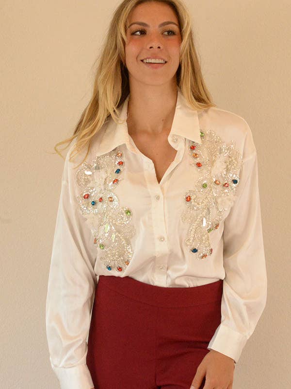 JEWELRY PATCH LONG SLEEVE BLOUSE -BLA1235 for wholesale by Ambiente